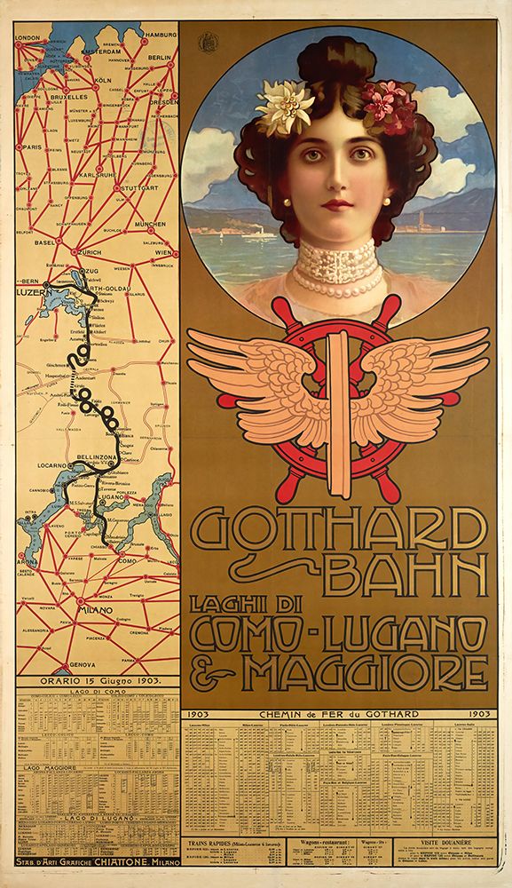 Switzerland Gotthard Bahn Vintage Rail Travel Poster