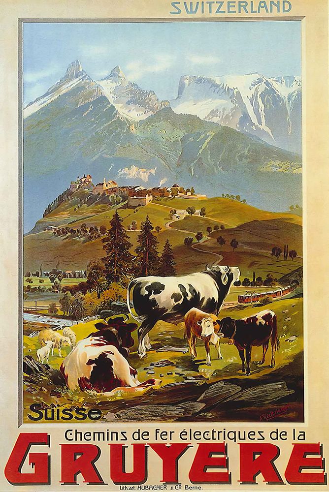 Switzerland Gruyere Vintage Travel Poster