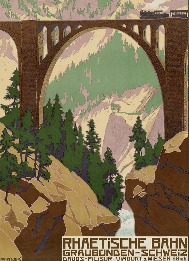 Switzerland Rhaetische Bahn Railway Vintage Travel Poster
