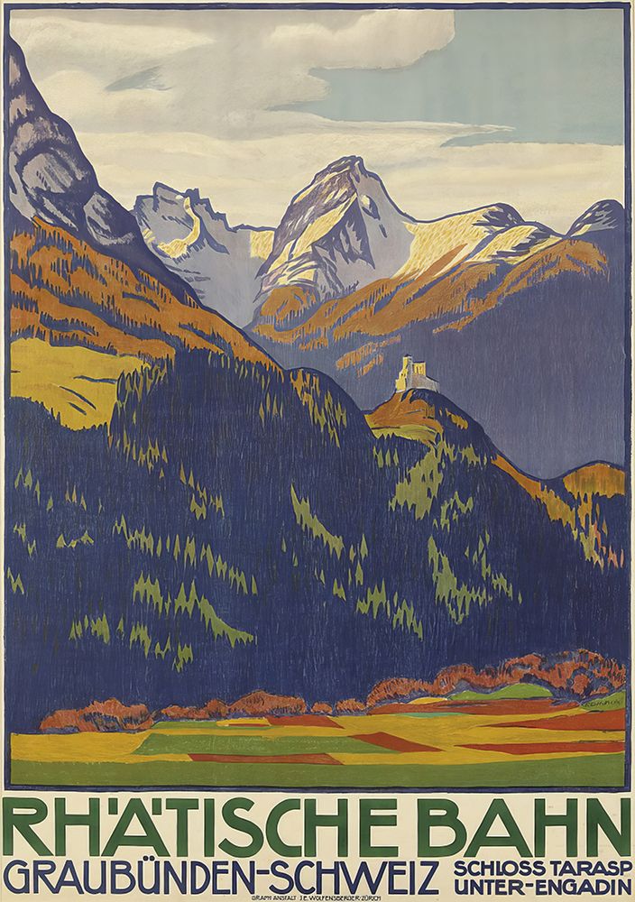 Switzerland Rhatische Bahn Railway Vintage Travel Poster