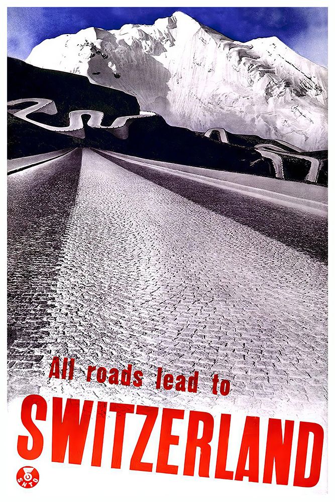 Switzerland Roads Vintage Travel Poster