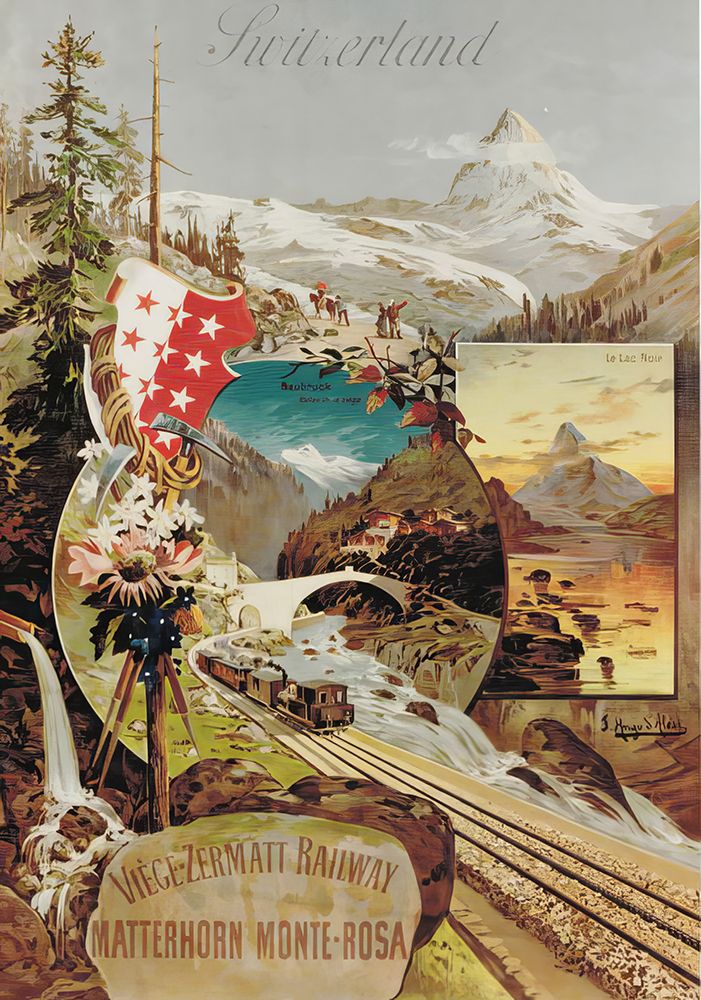 Switzerland Viege Zermatt Railway Vintage Travel Poster