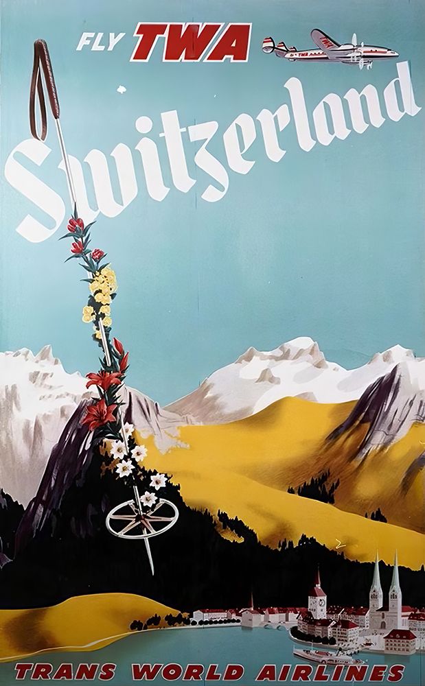 Switzerland Vintage Airline Travel Poster