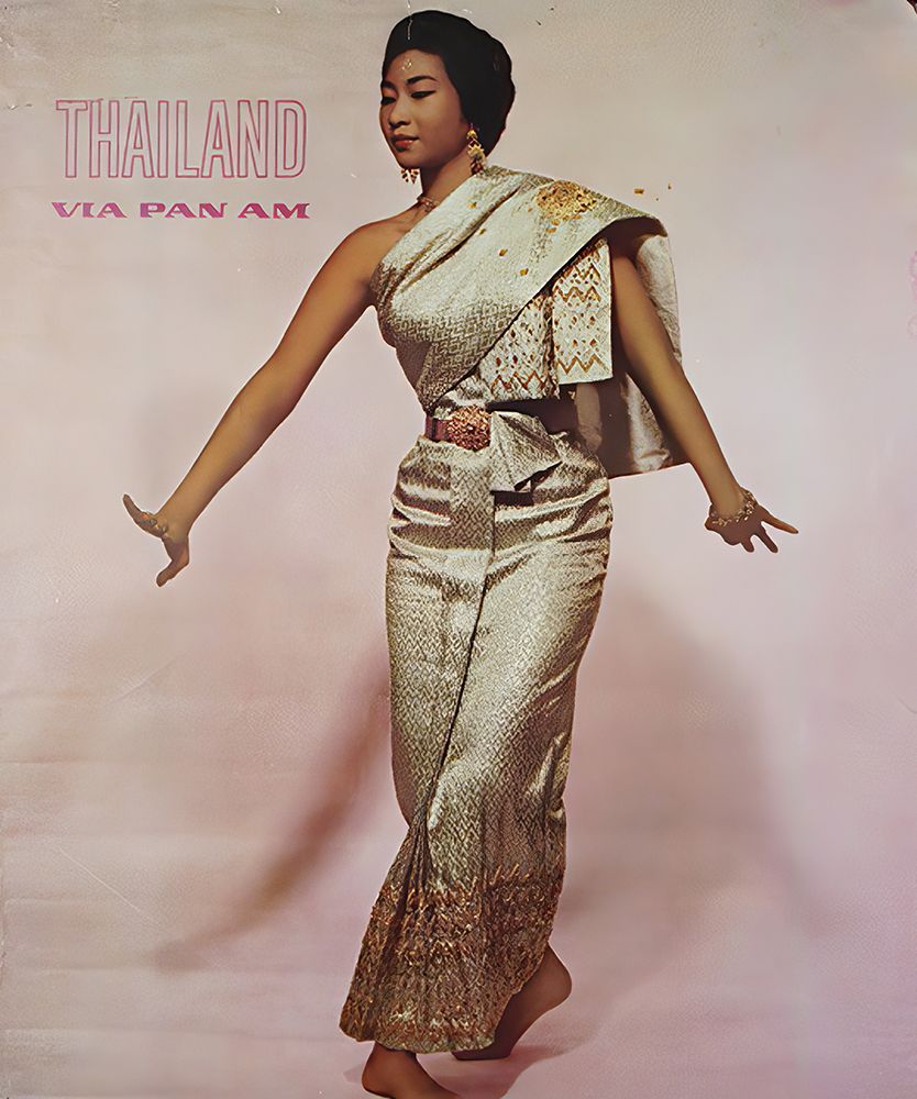 Thailand Mid Century Vintage Airline Travel Poster