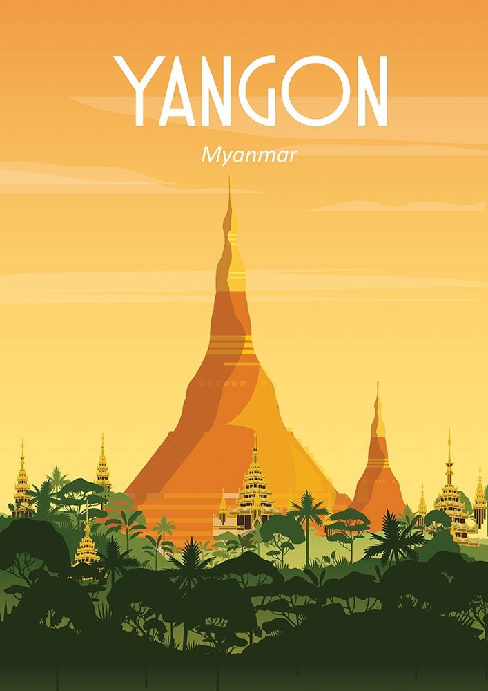 Yangon myanmar travel poster