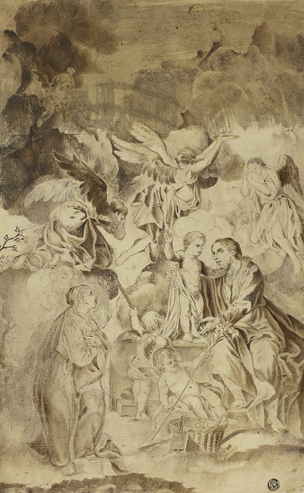 Female Saint Beholding Vision of Christ Child and Saint Joseph ca 1600