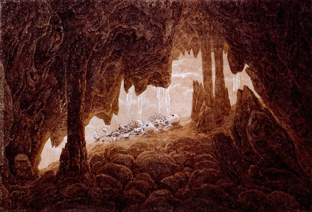 Skeletons in a Cave with Stalactites ca 1826
