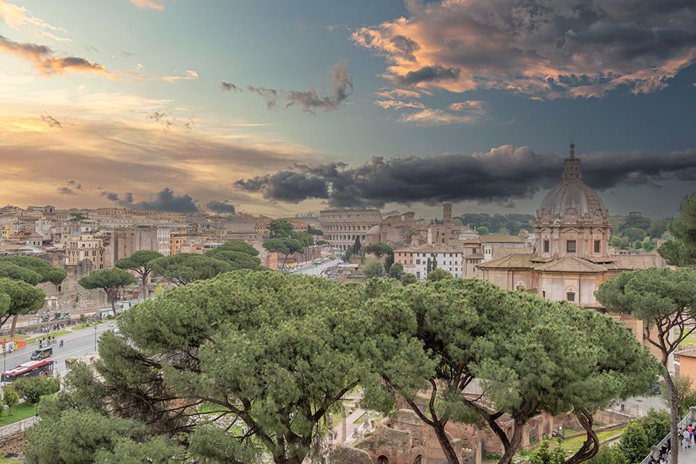 Italy, Rome a panoramic view of the Roman Forum and the Colosseum