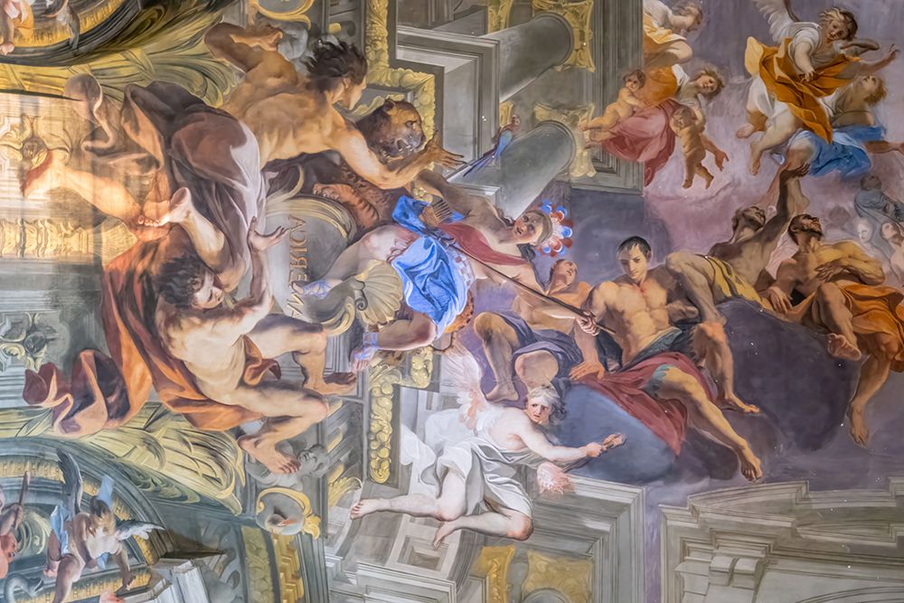 Italy, Rome detail of the ceiling fresco, Allegory of the Jesuits Missionary Work