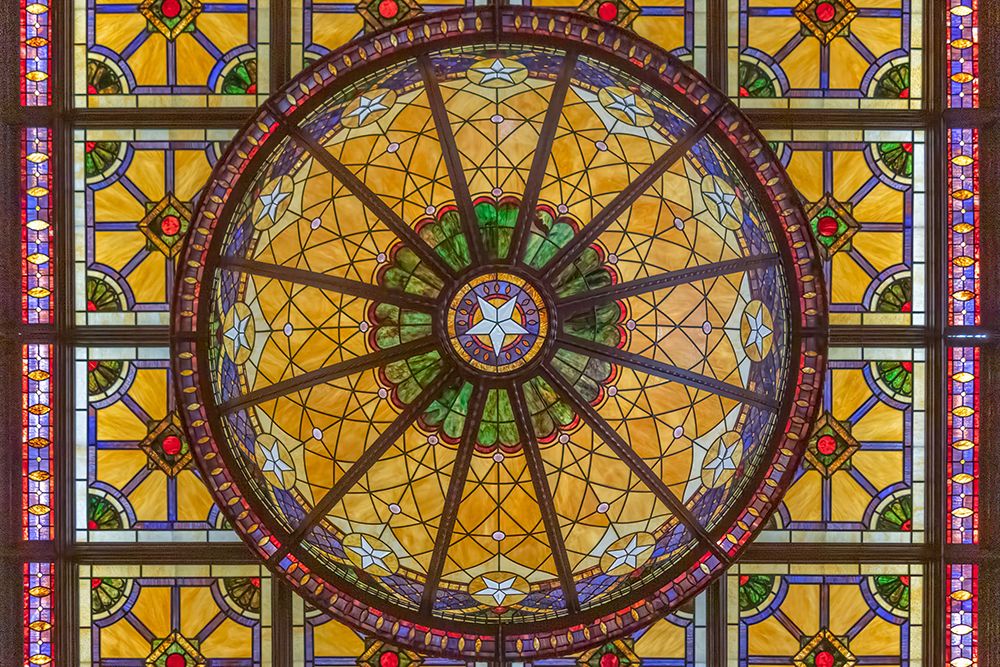 Texas, Stained Glass Dome in the Lobby of The Driskill Hotel in Austin