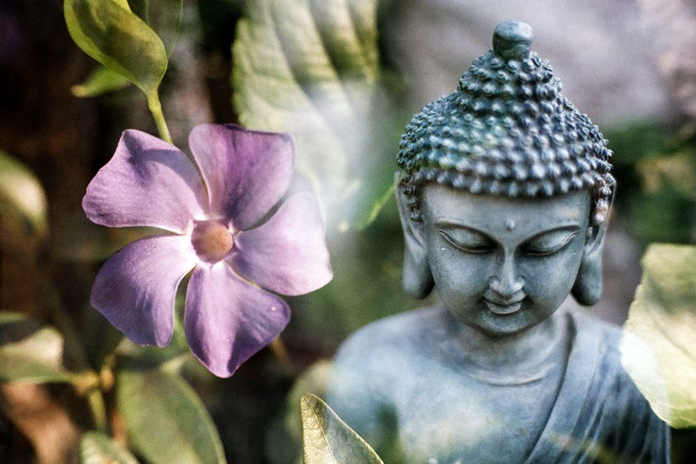 Blue Buddha Statue with Flower