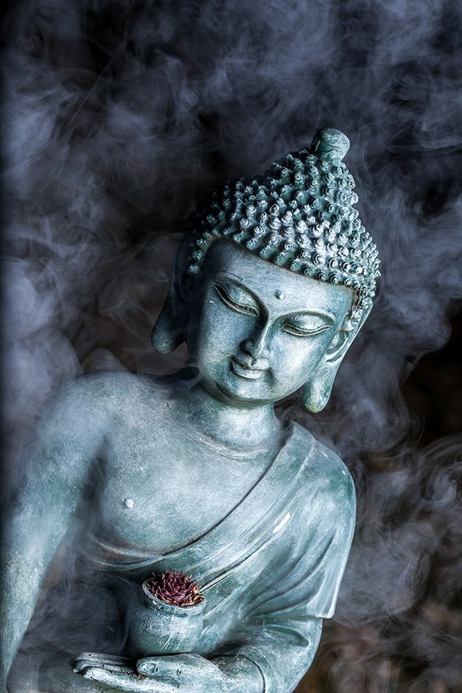 Blue Buddha Statue with Succulent
