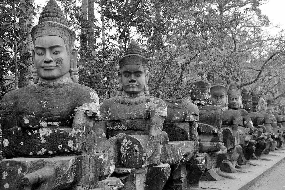 Buddha Statue Row in Black and White