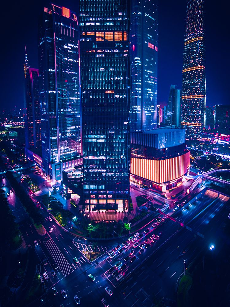 Guangzhou cityscape at night, China
