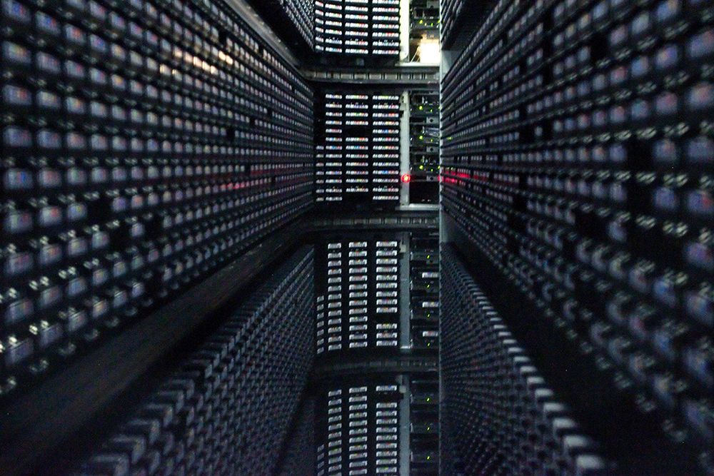 Interior of StorageTek tape library at NERSC
