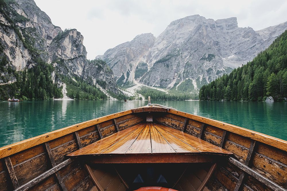 On a boat on Lago di Braies, Italy