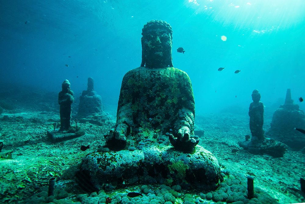 Underwater Buddha ruins in Nusa Lambongan Island, Indonesia