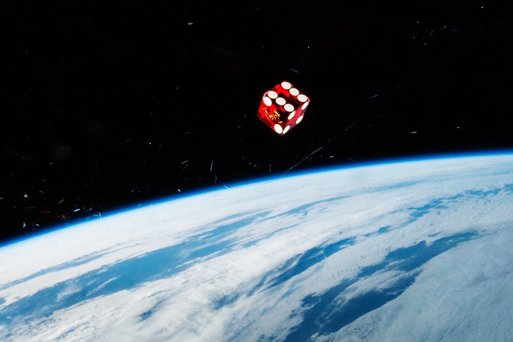 A Dice Floating in Space aboard the ISS