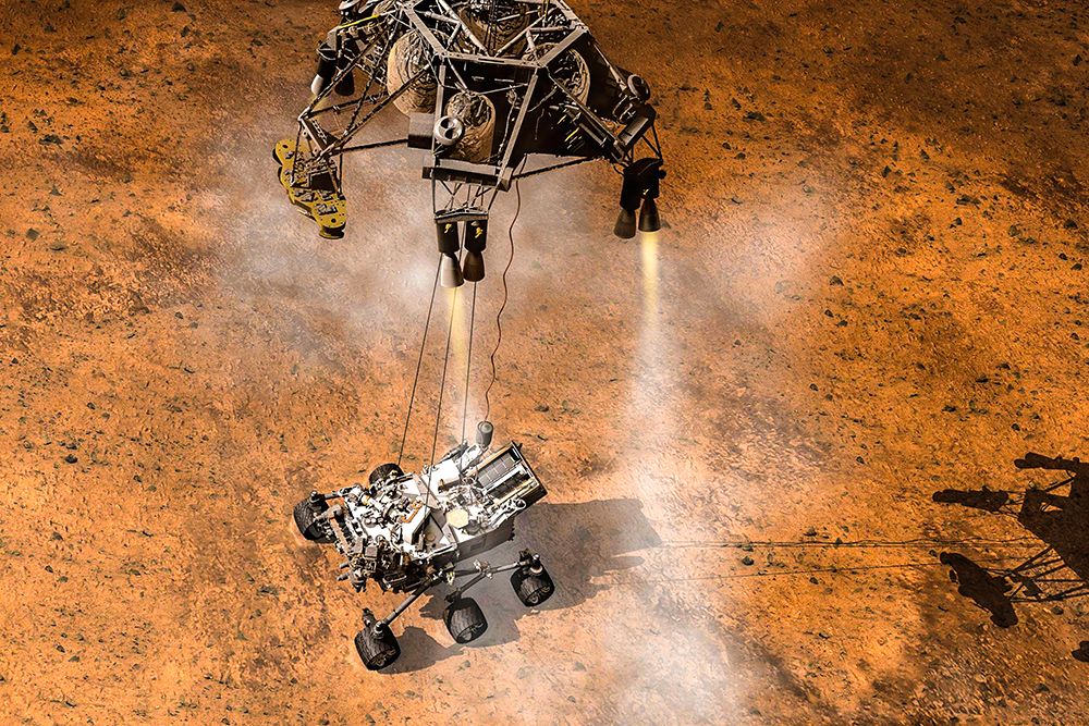 Artist Concept Depicts the Mars Curiosity Rover Touching Down
