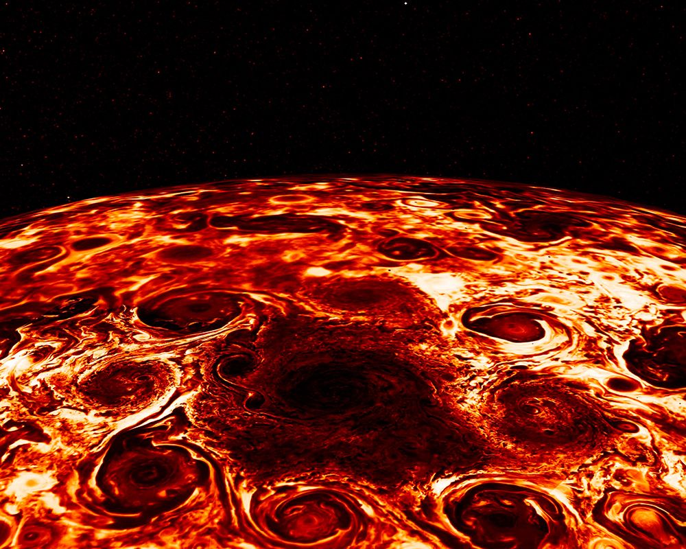 Cyclones Encircle Jupiters North Pole