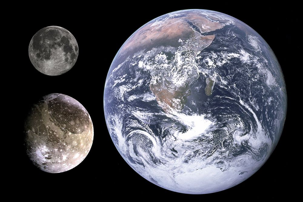 Diameter comparison of Ganymede - Moon - and Earth