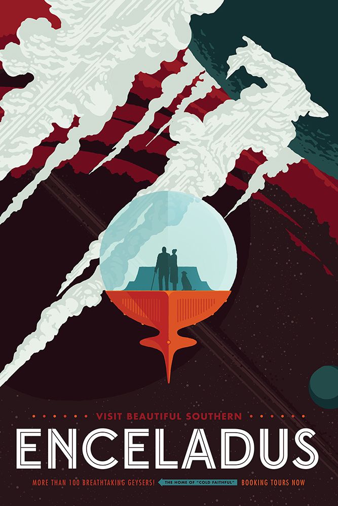 Fictional Space Tourism Advertising Poster for the Enceladus Moon