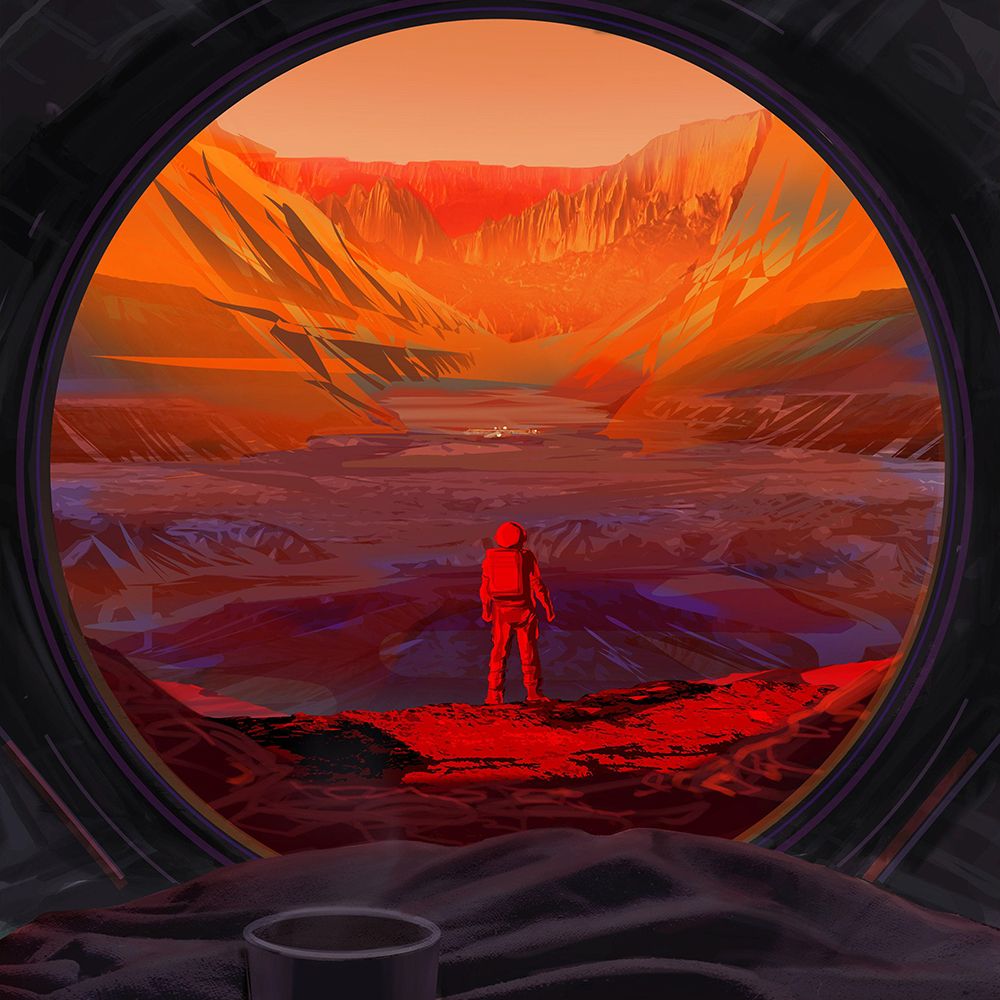 NASA JPL Artist Concept Astronaut Stands on Mars
