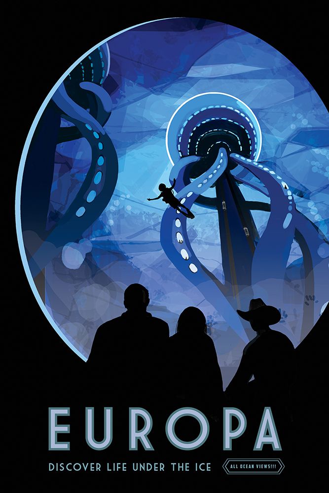 Europa Moon Fictional Space Tourism poster from JPLâs Visions of the Future