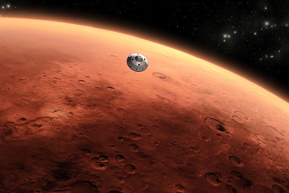 Artist Concept of NASAs Mars Science Laboratory spacecraft approaching Mars