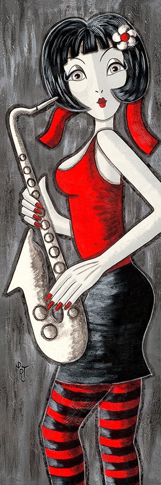 Brune au saxophone